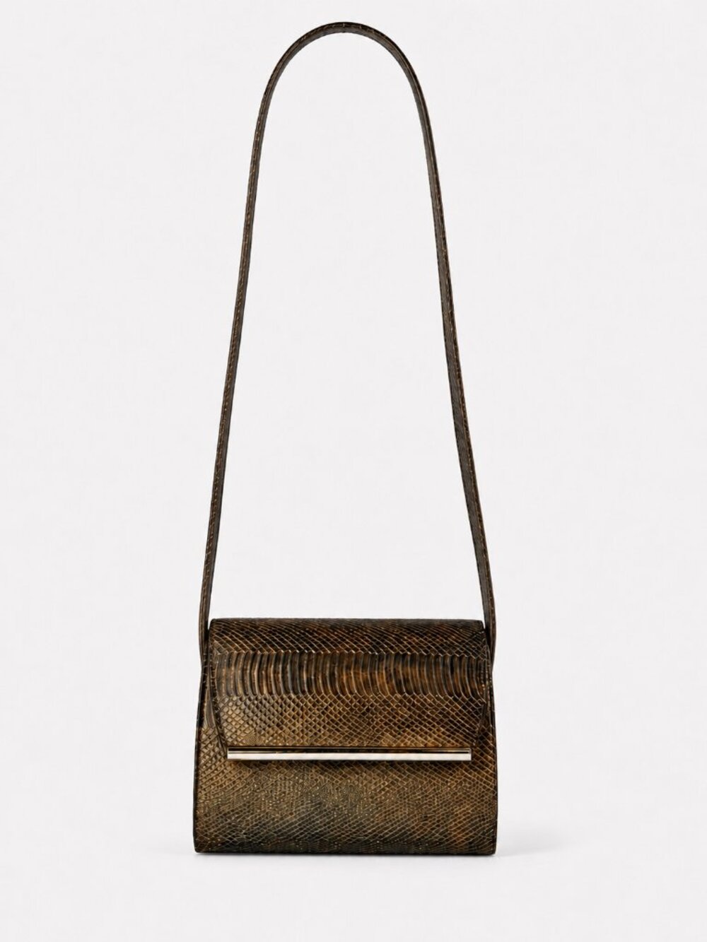 Vintage Bronze Snakeskin Crossbody Bag Metallic Evening Clutch Purse